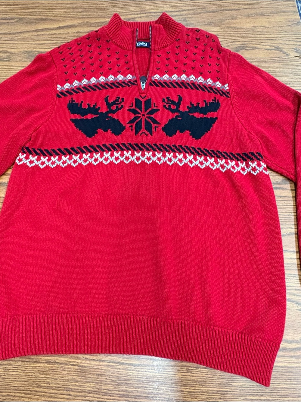Chaps Red Zip-Up Reindeer Holiday Sweater - Picture 6 of 6